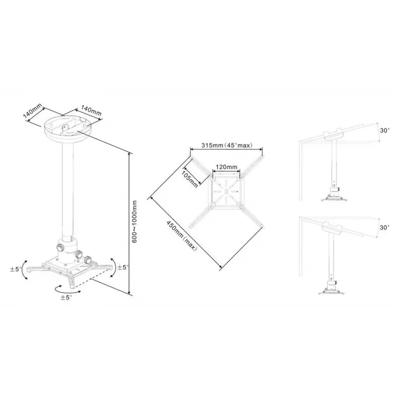 Multibrackets M univerzálny stropný držiak projektora 600-1000 s jemným nastavením
