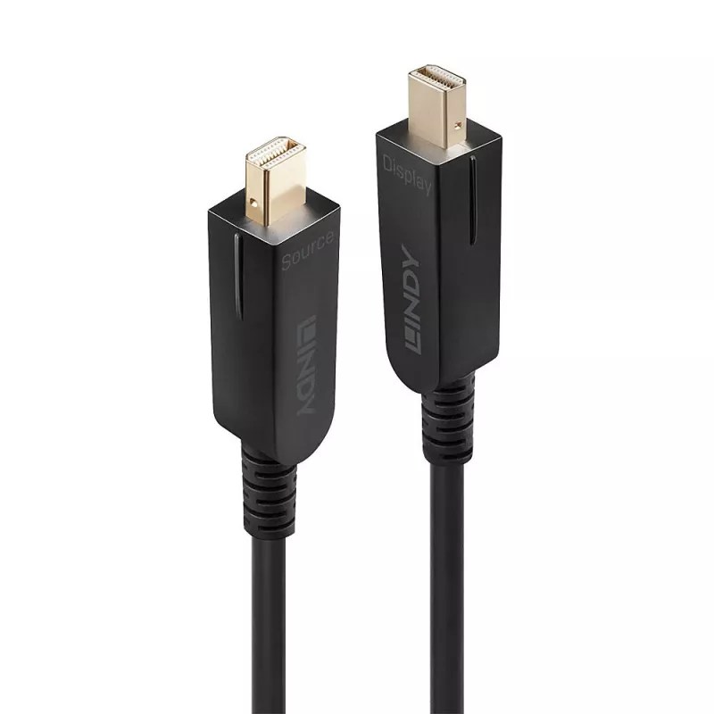 Lindy 100m optický hybridný Mini DisplayPort 1.4 kábel s odnímateľnými DP konektormi