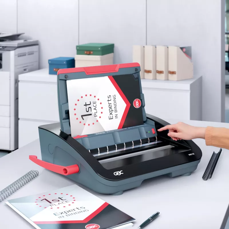 GBC WireBind® WB15E elektrický viazací stroj, drôtový viazací stroj, elektrický, 125 listov, čierna, červená
