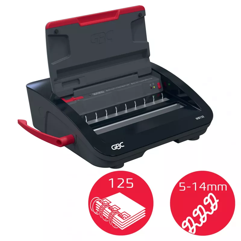 GBC WireBind® WB15E elektrický viazací stroj, drôtový viazací stroj, elektrický, 125 listov, čierna, červená