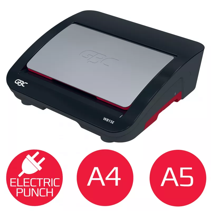 GBC WireBind® WB15E elektrický viazací stroj, drôtový viazací stroj, elektrický, 125 listov, čierna, červená