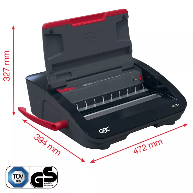 GBC WireBind® WB15E elektrický viazací stroj, drôtový viazací stroj, elektrický, 125 listov, čierna, červená