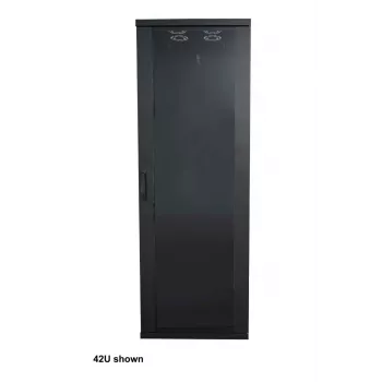 Intellinet 19 palcový sieťový rozvádzač – voľne stojaci (Basic), 32HE, 600 x 800 mm (šírka x hĺbka), čierna, Flatpack, max. 600 kg, jednobodový zámok dverí, jeden zámok na bočnú stenu, využiteľná hĺbka 123 až 573 mm, Rack, IP20, oceľ