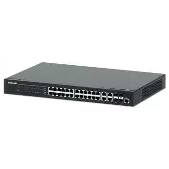 Intellinet 24-portový Gigabit Ethernet PoE+ Web-Managed switch so 4 Gigabit Combo Base-T/SFP portami, IEEE 802.3at/af Power over Ethernet (PoE+/PoE) kompatibilný, 370 W, Endspan, 19