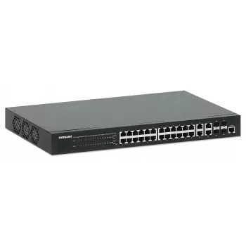 Intellinet 24-portový Gigabit Ethernet PoE+ Web-Managed switch so 4 Gigabit Combo Base-T/SFP portami, IEEE 802.3at/af Power over Ethernet (PoE+/PoE) kompatibilný, 370 W, Endspan, 19