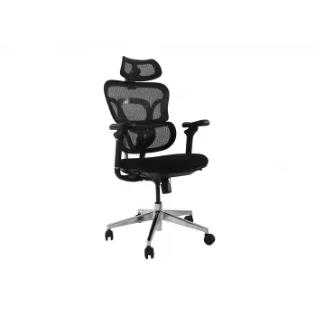 Ergonomická kancelárska stolička EQUIP 651053 s opierkou hlavy a podrúčkami, sieťový chrbát, čalúnené sedadlo, výškovo nastaviteľná 117–135 cm, šírka 660 mm, čierna
