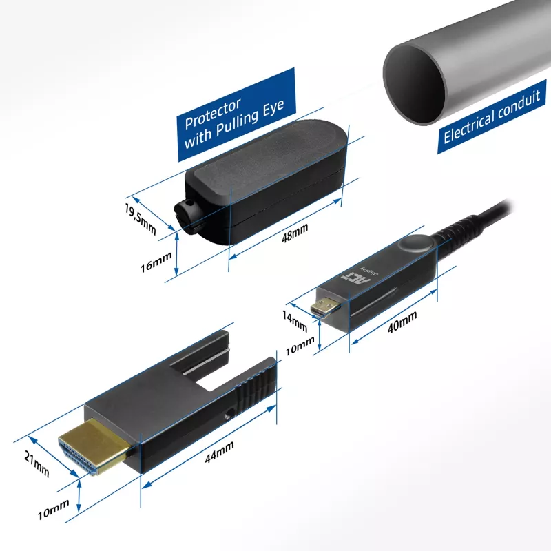 ACT 50 m HDMI High Speed 4K aktívny optický kábel s odnímateľným konektorom v2.0 HDMI-A samec - HDMI-A samec