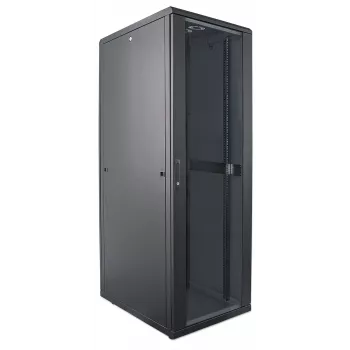 Intellinet 19-palcový sieťový rozvádzač – voľne stojaci, 32HE, 600 x 600 mm (š x h), čierny, Flatpack, max. 1500 kg, viacbodové uzamykanie dverí, jeden zámok na bočnú stenu, využiteľná hĺbka 123 až 373 mm, IP20, rack, oceľ