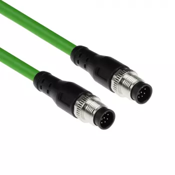 ACT Industrial 10,00 metra senzorový kábel M12A 8-pólový konektor samec na M12A 8-pólový konektor samec, Ultraflex TPE kábel, tienený