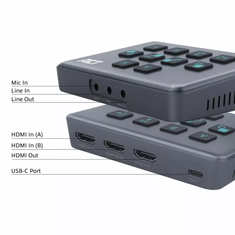 ACT Dual HDMI vstup USB-C video prepínač 60Hz sivá