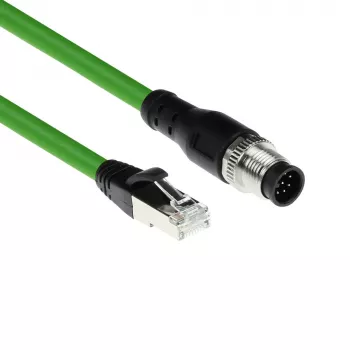 ACT Industrial 10,00 metra senzorový kábel M12A 8-pólový konektor samec na RJ45 konektor samec, Ultraflex SF/UTP TPE kábel, tienený