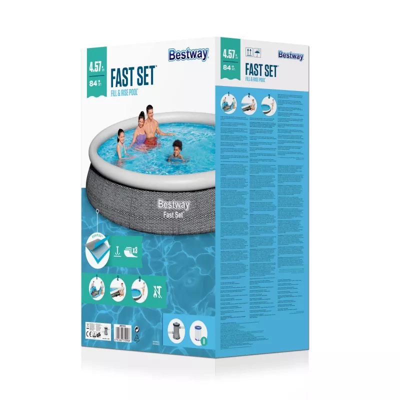Nafukovací bazén Bestway Fast Set okrúhly súprava 4,57 m x 84 cm objem 9677 L