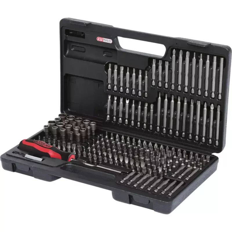 Sada bitov do skrutkovača KS Tools 911.2008 208 ks nikel DIN 3126 ISO 1173