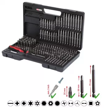 Sada bitov do skrutkovača KS Tools 911.2008 208 ks nikel DIN 3126 ISO 1173