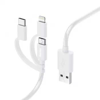 Hama 3-in-1 multi nabíjací kábel, USB-A – Micro-USB, USB-C a Lightning, 1,0 m, biely
