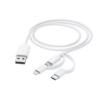 Hama 3-in-1 multi nabíjací kábel, USB-A – Micro-USB, USB-C a Lightning, 1,0 m, biely
