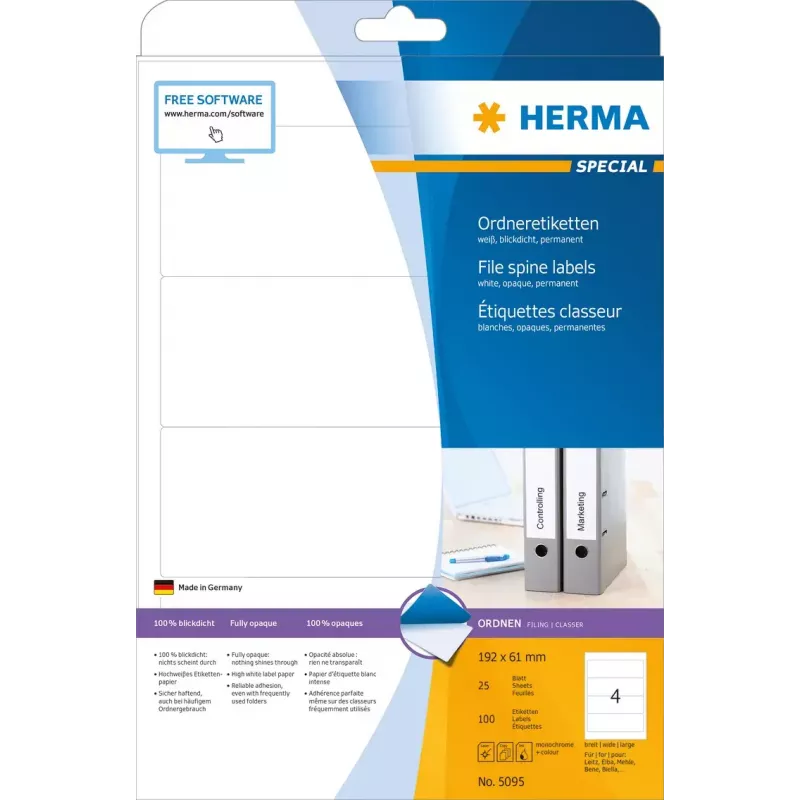 Etikety na spisy HERMA A4 192x61 mm biela papier matný nepriehľadný 100 ks