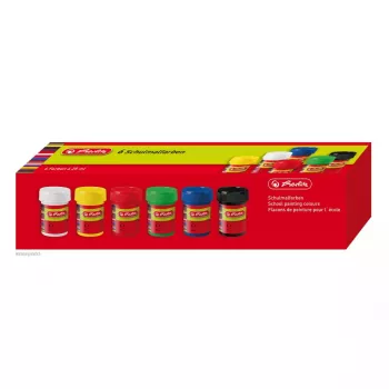 Farba na vodnej báze Herlitz 8643025 čierna modrá zelená červená biela žltá 25 ml sklo 6 ks