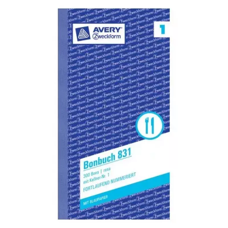 Avery Zweckform 831 Čašnícky blok (Bonbuch), 105 x 198 mm, ružový, 2 x 50 listov