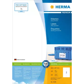 Etikety HERMA Premium A4 105x297 mm biela papier matný 200 ks