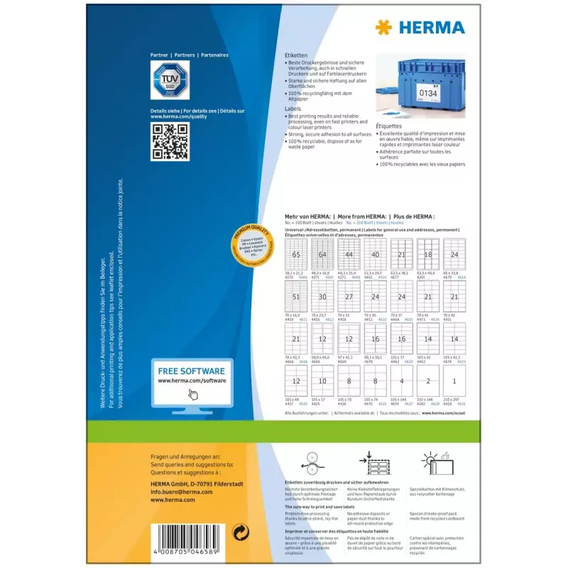 Etikety HERMA Premium A4 105x297 mm biela papier matný 200 ks