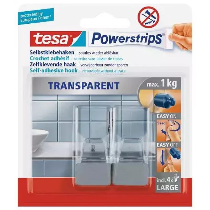 Vešiak na uteráky TESA 58812 Indoor transparentný 2 ks