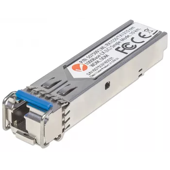 Intellinet transceiver modul optický, Gigabit-fiber WDM bi-direkcionálny SFP, 1000Base-Lx (LC) single-mode port, 10 km, vlnové dĺžky: príjem (RX) 1550 nm a vysielanie (TX) 1310 nm, WDM (Rx1550/Tx1310), MSA-kompatibilný, ekvivalent k Cisco GLC-BX-U, Ethernet, optické vlákno