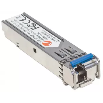 Intellinet transceiver modul optický, Gigabit-fiber WDM bi-direkcionálny SFP, 1000Base-Lx (LC) single-mode port, 10 km, vlnové dĺžky: príjem (RX) 1550 nm a vysielanie (TX) 1310 nm, WDM (Rx1550/Tx1310), MSA-kompatibilný, ekvivalent k Cisco GLC-BX-U, Ethernet, optické vlákno