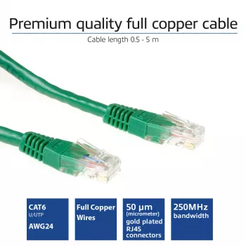 ACT zelená 1 meter U/UTP CAT6 patch kábel s RJ45 konektormi
