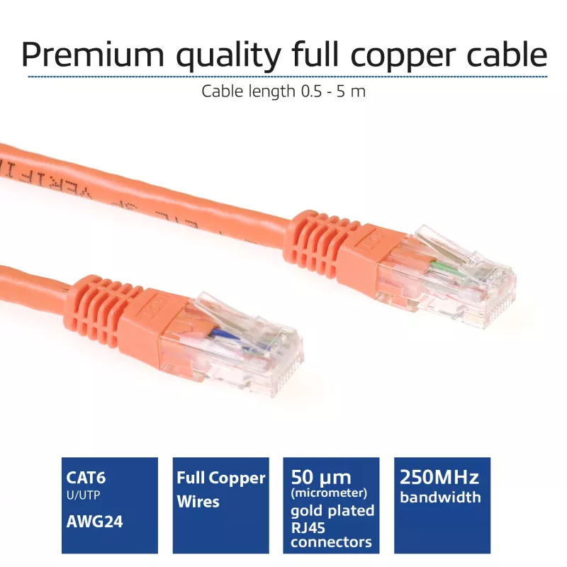 ACT oranžový 3 metre U/UTP CAT6 patch kábel s RJ45 konektormi