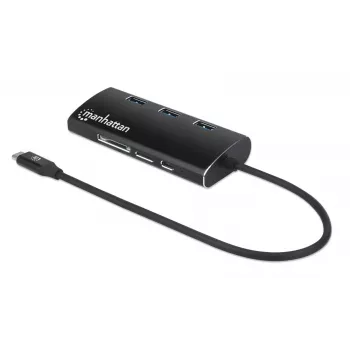 Manhattan USB-C dokovacia stanica/hub s čítačkou kariet, konektory (x6): Ethernet, HDMI, USB-A (x3) a USB-C, s Power Delivery (100 W) na USB-C konektor (poznámka: vyžaduje sa dodatočný USB-C napájací zdroj a USB-C kábel), univerzálny pre všetky zariadenia, hliník, zodpovedá DKT30CSDHPD3