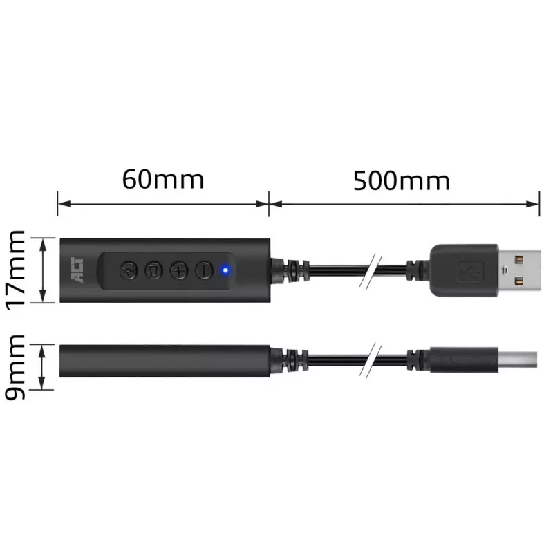 ACT AC9360 zvuková karta USB 3,5 mm slúchadlový konektor 4 tlačidlá