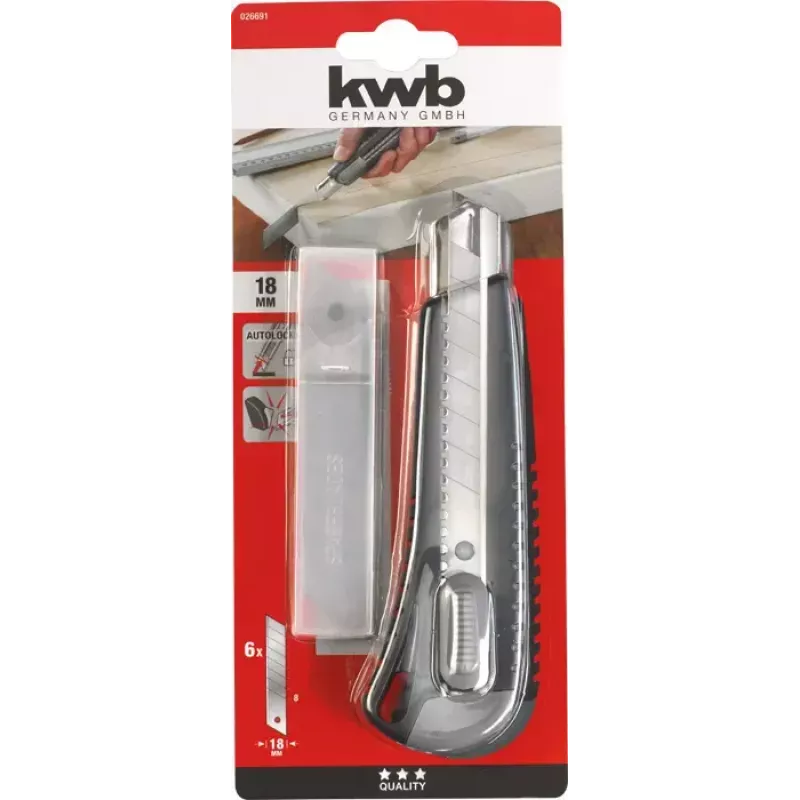 nôž KWB 026691 nôž s lámacími čepeľami 1,8 cm šírka čepele