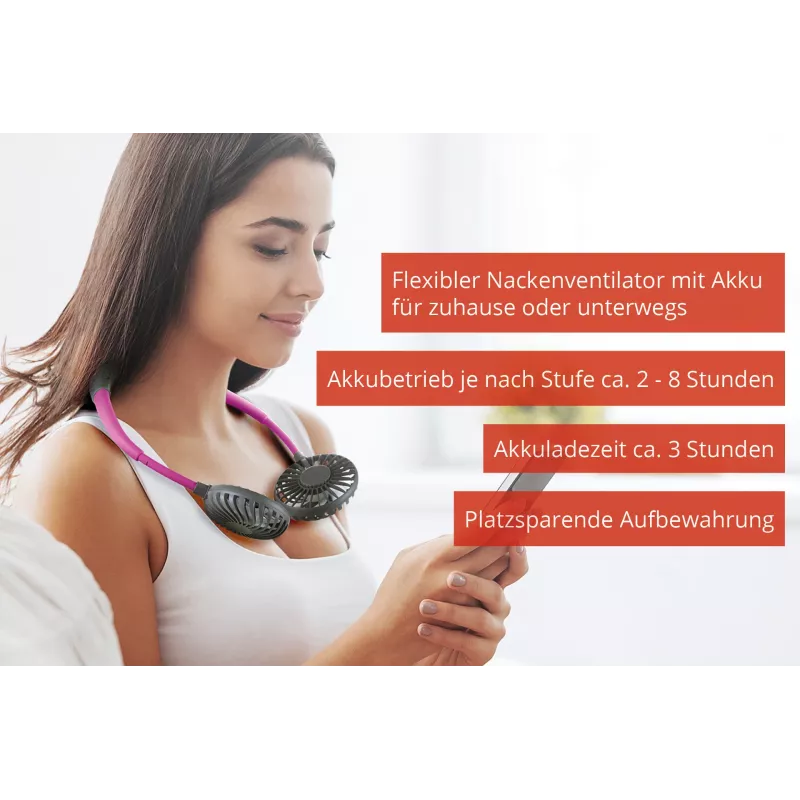 Unold ventilátor na krk Breezy Anthrazit, antracitový, fialový, 2 ventilátory, 8 h, ventilátor na krk, biely, 1 ks