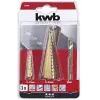 kwb 525890 Sada stupňovitých vrtákov s frézovacím vrtákom, 3 ks, 4-12 mm / 4-30 mm / 6 mm, HSS TiN