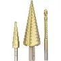 kwb 525890 Sada stupňovitých vrtákov s frézovacím vrtákom, 3 ks, 4-12 mm / 4-30 mm / 6 mm, HSS TiN