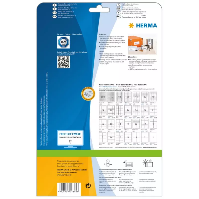 Samolepiaca tlačová etiketa HERMA Labels Premium A4 70x42 mm