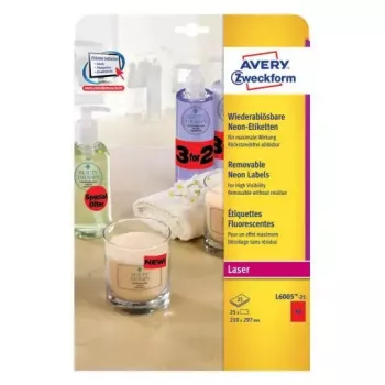 Samolepiaca etiketa Avery L6005-25 zaoblený obdĺžnik odnímateľná červená