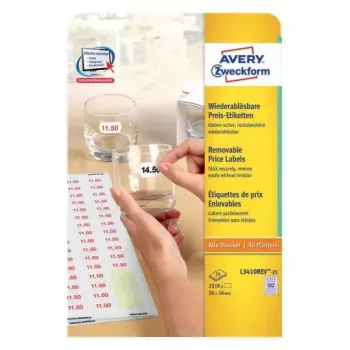 Samolepiace etikety AVERY L3410REV-25 odnímateľné biele 2550 kusov