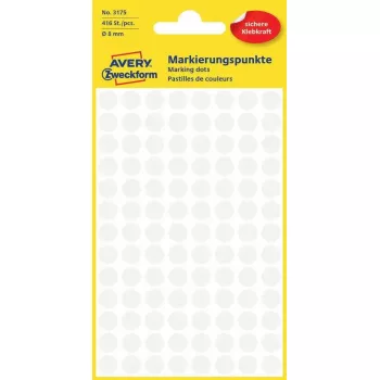 Etikety Avery Zweckform farebné kódovacie bodky biele, okrúhle permanentne lepiace, 8 mm, 416 ks