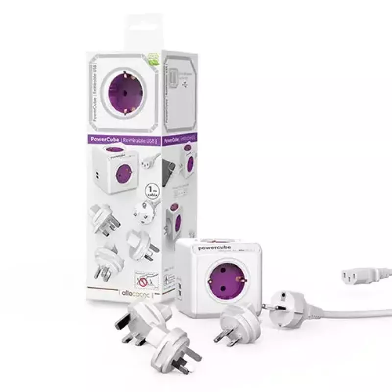 Predlžovací kábel Allocacoc PowerCube ReWirable USB 1 m 4 AC zásuvky fialový biely