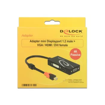 Delock 62855 Adaptér Mini DisplayPort 1.2 na VGA / HDMI / DVI, 4K, pasívny, čierny