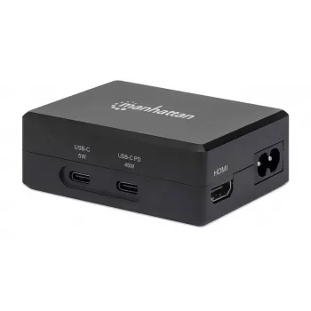 Manhattan Smart Video Multiport Dock, konektory (x5): HDMI konektor, USB-A (x2), USB-C (x2), s Power Delivery pre USB-C konektor, interné napájanie, ultrakompaktný, odnímateľný napájací kábel, čierna, trojročná záruka, maloobchodná krabica