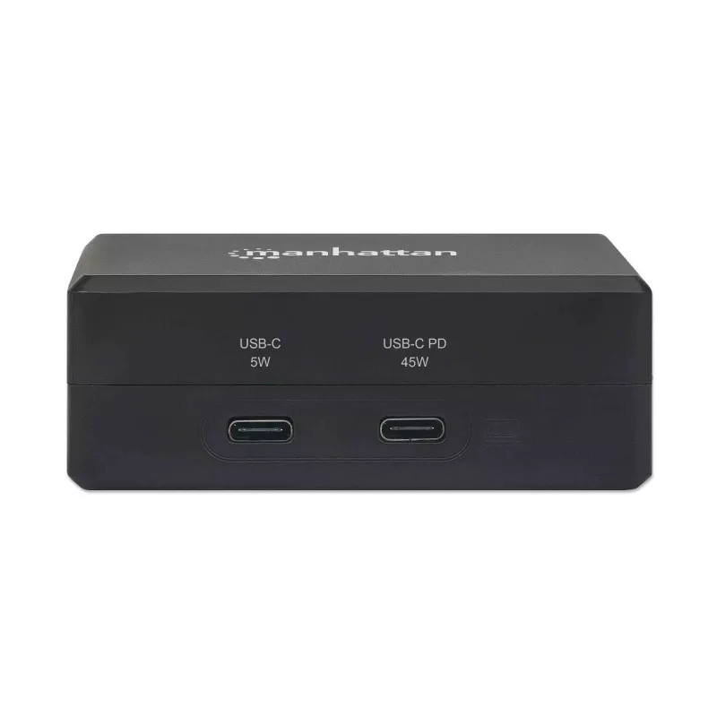 Manhattan Smart Video Multiport Dock, konektory (x5): HDMI konektor, USB-A (x2), USB-C (x2), s Power Delivery pre USB-C konektor, interné napájanie, ultrakompaktný, odnímateľný napájací kábel, čierna, trojročná záruka, maloobchodná krabica