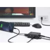 Manhattan Smart Video Multiport Dock, konektory (x5): HDMI konektor, USB-A (x2), USB-C (x2), s Power Delivery pre USB-C konektor, interné napájanie, ultrakompaktný, odnímateľný napájací kábel, čierna, trojročná záruka, maloobchodná krabica
