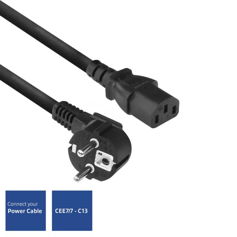 ACT Powercord napájací kábel CEE 7/7 konektor samec (zahnutý) - C13 čierny 2 m