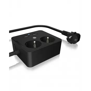 ICY BOX IB-MPS2220B-CH predlžovací napájací kábel 1,9 m 2 AC zásuvky interiér čierny