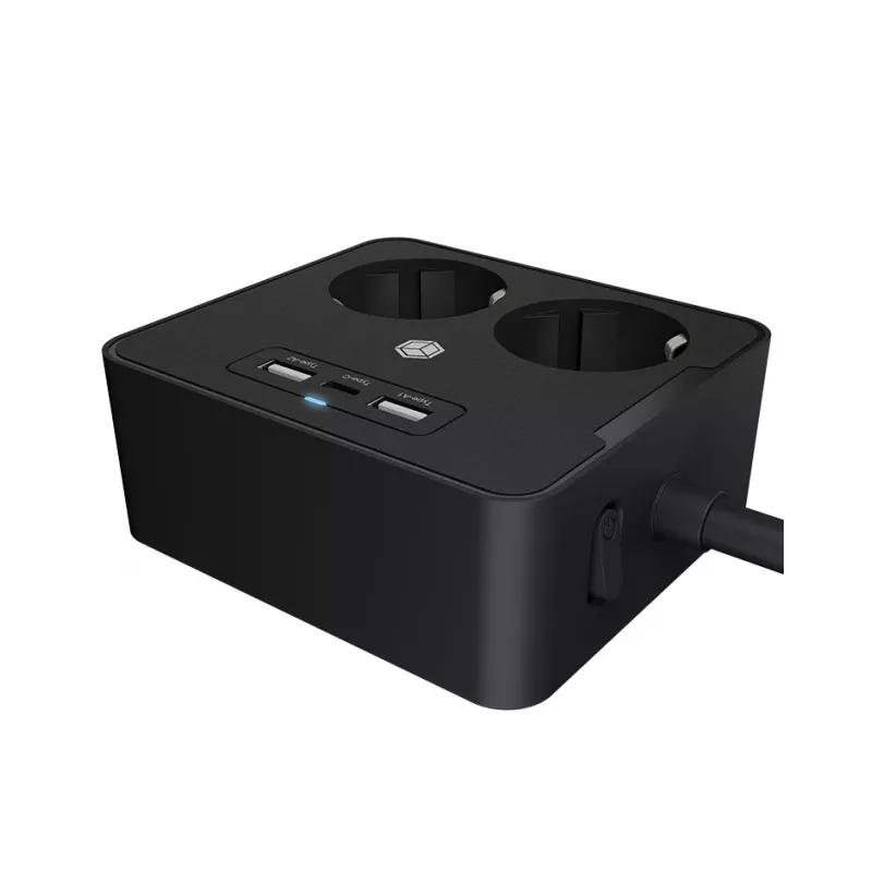 ICY BOX IB-MPS2220B-CH predlžovací napájací kábel 1,9 m 2 AC zásuvky interiér čierny