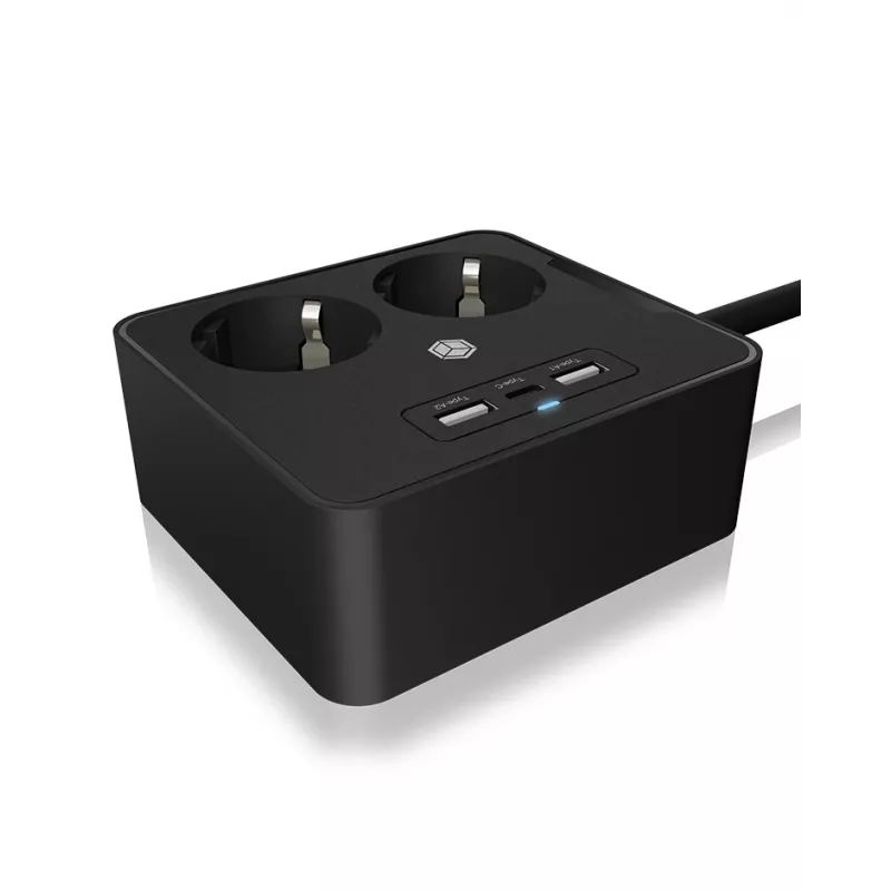 ICY BOX IB-MPS2220B-CH predlžovací napájací kábel 1,9 m 2 AC zásuvky interiér čierny