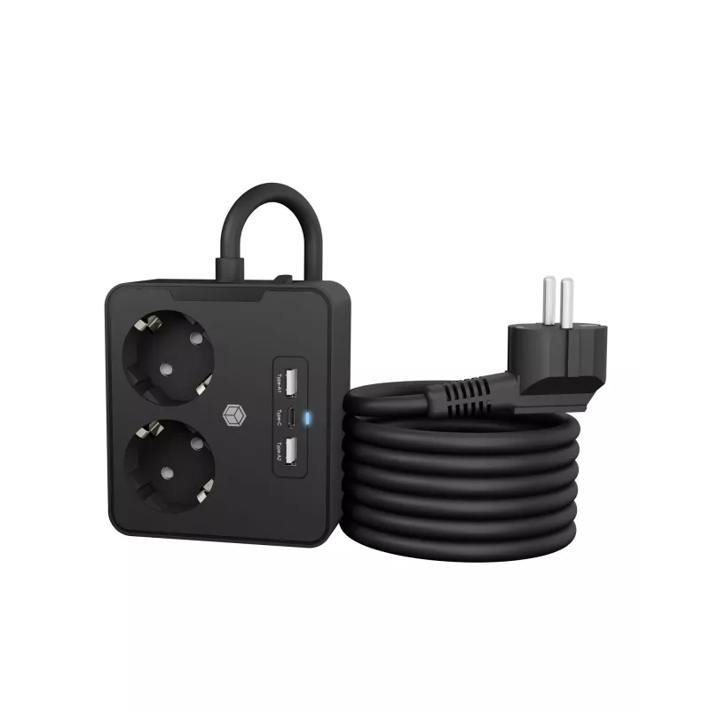 ICY BOX IB-MPS2220B-CH predlžovací napájací kábel 1,9 m 2 AC zásuvky interiér čierny